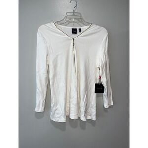 Rafaella Womens White Zip Neck Top L/G